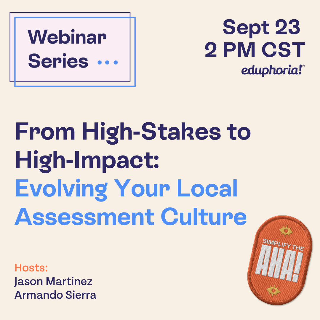 Webinar announcement on evolving local assessment culture with hosts and date details.